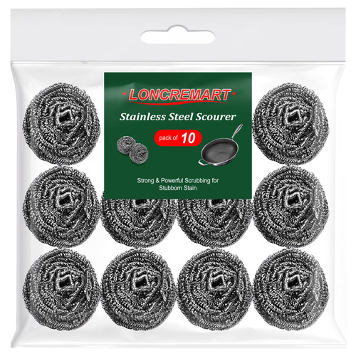 10 Pieces Stainless Steel Scrubbers,Dish Scrubbers,Steel Wool Scrubbers for Cleaning Pots and Pans,Kitchen Sinks,Household