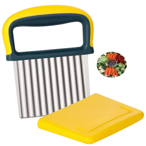 Crinkle Cutter Wavy Blade Chips Cutter French Fry Slicer Potato Carrot Chipper Vegetable Crinkle Knife Stainless Steel Wavy Chopper Kitchen Cutting Tool, Yellow Crinkle Cutter Wavy Blade Chips Cutter French Fry Slicer Potato Carrot Chipper Vegetable Crinkle Knife Stainless Steel Wavy Chopper Kitchen Cutting Tool, Yellow
