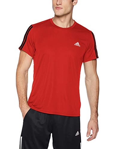 adidas Men's Run 3-Stripes Tee, Active Red, X-Large