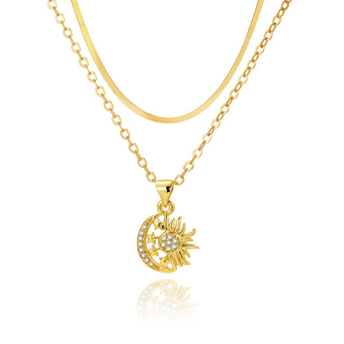 BUREI CZ Pendant Necklace for Women Gold Plated Dainty Chain Necklace Simple Cute Pendant Layered Necklace Gifts for Teen Girls (CZ Moon Gold)