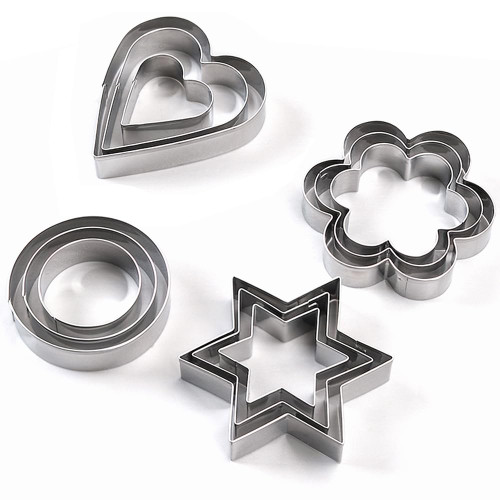 Mikim Mini Cookie Cutters Heart Round Flower Star, 12Pcs Cookie Cutters Shapes Set Stainless Steel Fruit Veggie Cutter, Small Metal Biscuit Cutter Molds for Baking Mikim Mini Cookie Cutters Heart Round Flower Star, 12Pcs Cookie Cutters Shapes Set Stainless Steel Fruit Veggie Cutter, Small Metal Biscuit Cutter Molds for Baking