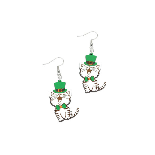 St Patrick's Day Wooden Earrings Irish Shamrock Dangle Earrings Green Clover Hat Horseshoe Drop Earrings Good Luck Jewelry (D-Cat) St Patrick's Day Wooden Earrings Irish Shamrock Dangle Earrings Green Clover Hat Horseshoe Drop Earrings Good Luck Jewelry (D-Cat)