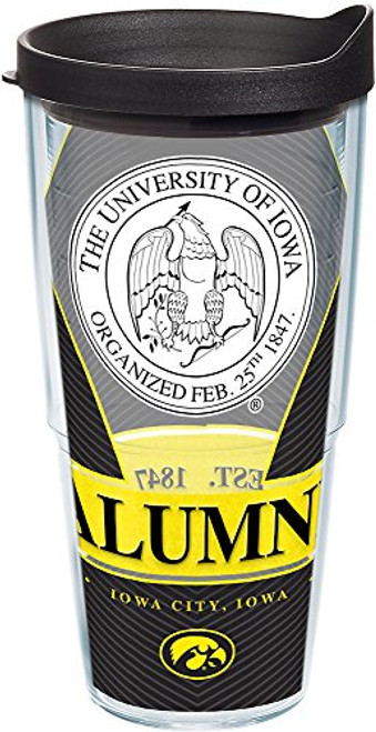 Tervis 1224918 Iowa Hawkeyes Alumni Tumbler with Wrap and Black Lid, 24 oz - Tritan, Clear
