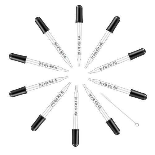 Eye Dropper for Essential Oils 10 PCS Pipettes Dropper with Black Rubber Head, Straight-Tip Calibrated Thick Glass Medicine Dropping Pipettes for Accurate Easy Dose and Measurement 1 mL Capacity (10)
