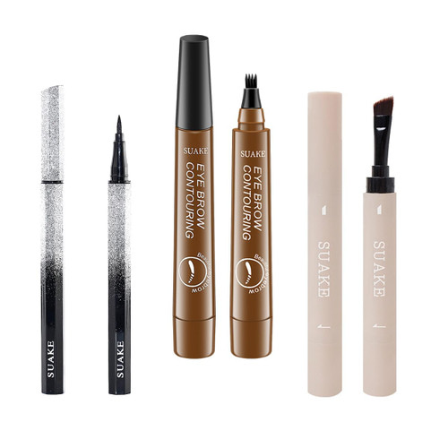 Eyebrow Pencil Eyeliner kit, Eyebrow Cream Pen,Liquid Eyeline Waterproof Eyebrow Pomade Makeup with Micro Fork Applicator,Natural Eye Brow Pencils for Women, Dark Brown