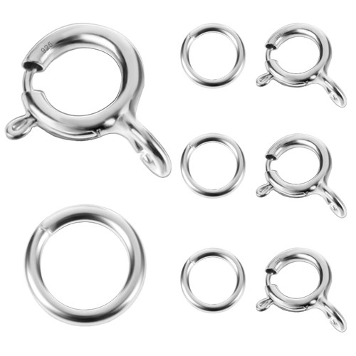 Ouligay 4Pcs Silver Necklace Clasps for Jewelry Making Silver Bracelet Necklace Clasps and Closures with Open Jump Rings 5mm Spring Clasps for Necklace Bracelet