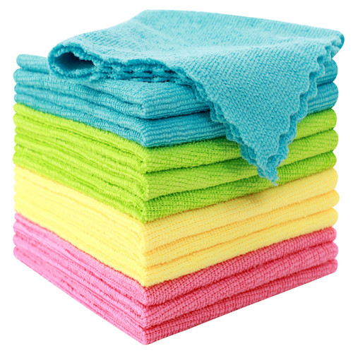 MOONQUEEN 12 Pack Microfiber Cleaning Cloth - Reusable Cleaning Rag, Fast Drying Cleaning Towels,12"X12", Green/Blue/Yellow/Pink