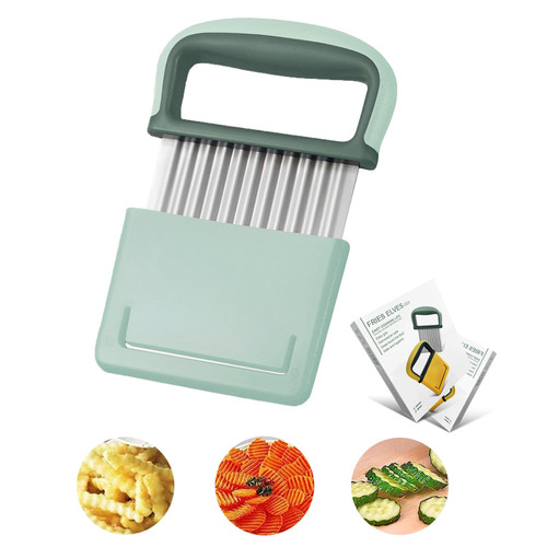 Senshuomy Crinkle Cutter Stainless Steel Potato Carrot Chip Vegetable Crinkle Wavy Chopper Cutter French Fry Slicer Potato Cutter (Green) Senshuomy Crinkle Cutter Stainless Steel Potato Carrot Chip Vegetable Crinkle Wavy Chopper Cutter French Fry Slicer Potato Cutter (Green)