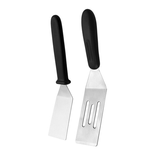 2 Pieces Mini Serving Spatula Professional Small Spatula Stainless Steel Metal Spatulas Set Cutter and Serve Turner Spatula for Kitchen Flipping or Cooking for Brownie(COLOR:black+silver)