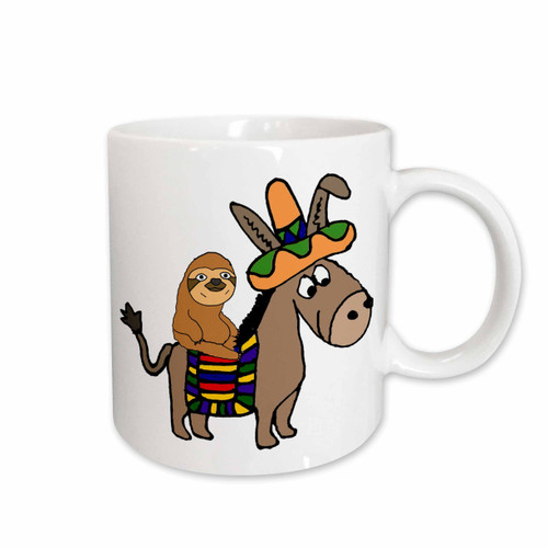 3dRose Funny Cool Sloth Riding Mexican Burro with Sombrero Mug, 11 oz 3dRose Funny Cool Sloth Riding Mexican Burro with Sombrero Mug, 11 oz