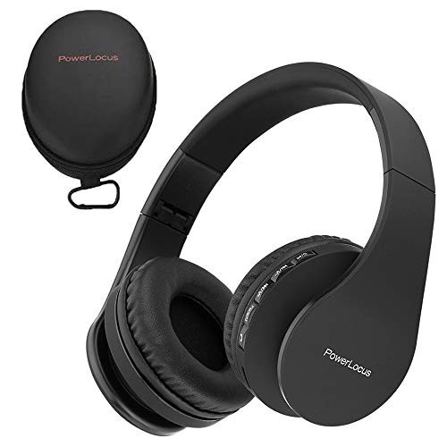 PowerLocus Wireless Bluetooth Over-Ear Stereo Foldable Headphones, Wired Headsets with Built-in Microphone for iPhone, Samsung, LG, iPad (Black)
