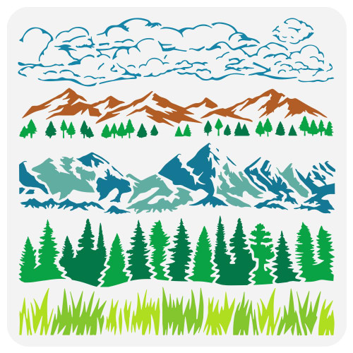FINGERINSPIRE Natural Scenery Border Painting Stencil 11.8x11.8inch Reusable Grass Pine Trees Mountains Clouds Pattern Drawing Template Decor Stencil for Painting on Wood Wall Paper Furniture FINGERINSPIRE Natural Scenery Border Painting Stencil 11.8x11.8inch Reusable Grass Pine Trees Mountains Clouds Pattern Drawing Template Decor Stencil for Painting on Wood Wall Paper Furniture