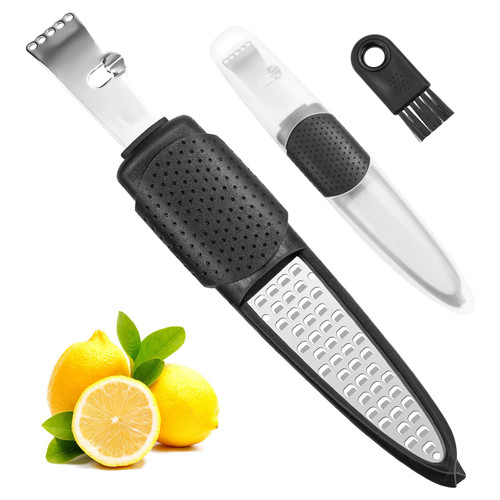 FLVDRBY 4-in-1 Lemon Zester, Heavy Duty Cheese Vegetable Citrus Zester Grater with Handle for Lemon, Garlic, Nutmeg, Chocolate, Fruits, Vegetables - Stainless Steel Zester Grater & Cheese Shredder
