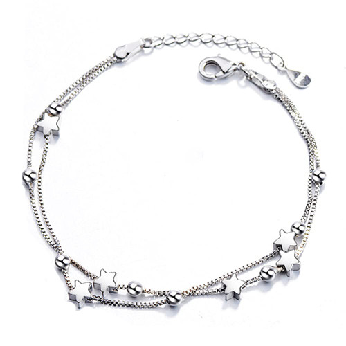 kelistom 925 Sterling Silver Bracelets for Women Teen Girls, Love Heart Charm Chain Bracelet Bangle Fashion Jewelry Gifts (two-layer star) kelistom 925 Sterling Silver Bracelets for Women Teen Girls, Love Heart Charm Chain Bracelet Bangle Fashion Jewelry Gifts (two-layer star)
