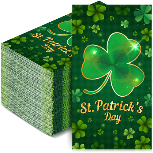 Jeyiour 100 Pcs Irish Shamrock Napkins Disposable Guest Towels Green Beverage Napkins St. Patrick's Day Dinner Napkins Irish Shamrock Bathroom Paper Hand Towels for St. Patricks Day Party (Shamrock)