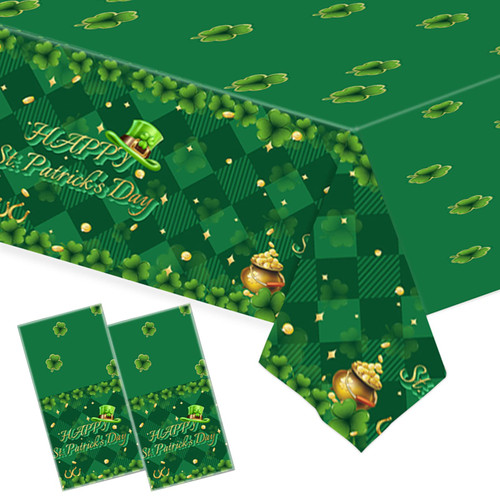 2 Pack St Patricks Day Tablecloth Decorations, Green Irish Shamrock Disposable Plastic Tablecloth, 54 x 108 Inch Rectangle Valentine Tablecloth for St Patricks Day Holiday and Spring Decorations