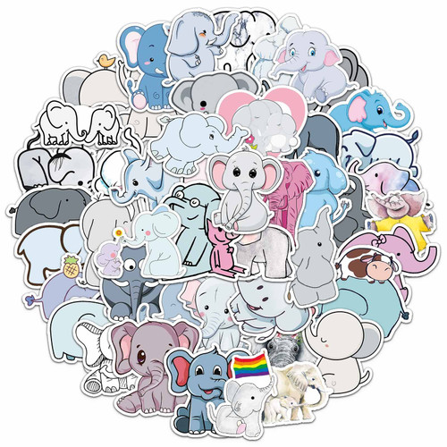 Elephant Stickers for Water Bottle,Waterproof Vinyl 50pcs Stickers for Laptop Computer Phone Bumper Skateboard Luggage Stickers for Teenager Kids Girls