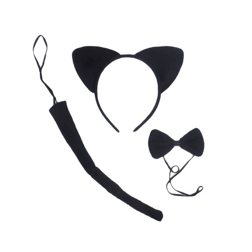 UUYYEO 2 Sets Cat Ears Headbands Cosplay Head Bands Cute Hairbands Party Hair Hoops Tails and Bow Ties Jungle Party Favors Black