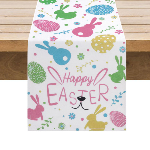 SHACOS Easter Table Runner 13x72 inches Egg Bunny Flower Rabbits Colorful Seasonal Burlap Table Runner Waterproof Spring Kitchen Dining Table Decoration Indoor Outdoor Home Party Decor SHACOS Easter Table Runner 13x72 inches Egg Bunny Flower Rabbits Colorful Seasonal Burlap Table Runner Waterproof Spring Kitchen Dining Table Decoration Indoor Outdoor Home Party Decor