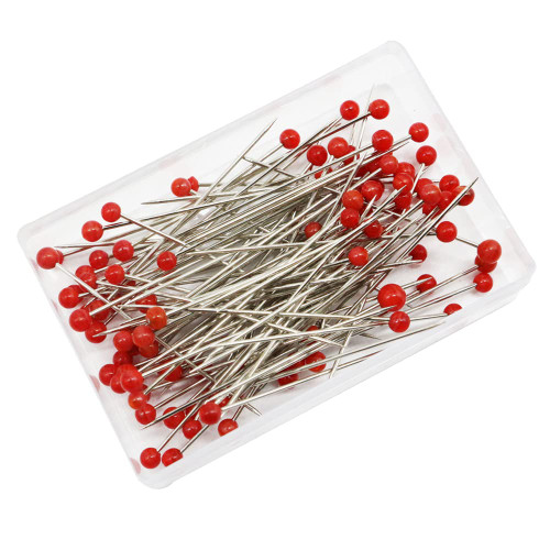 GSHLLO 200 Pcs Glass Head Needles Sewing Pins Straight Quilting Pins Craft Pins Dressmaker Tailor Pins with Colored Ball Head for Fabric Jewelry DIY Red