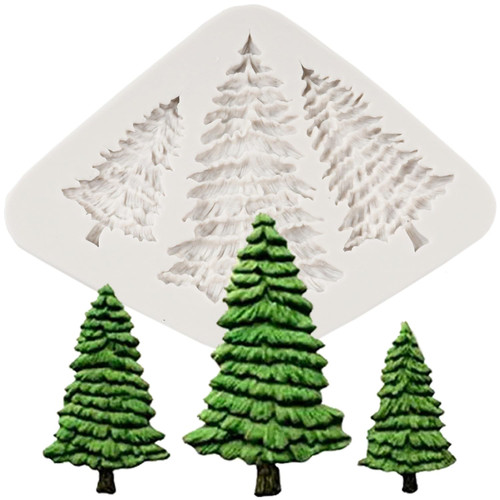 QDMOLDS Christmas Tree Fondant Cake Silicone Mold For Xmas Birthday Party Cake Decoration Chocolate Cupcake Topper Candy Sugar Craft Gum Paste Polymer Clay