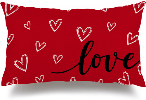 AKIT Valentines Day Pillow Cover 12x20 Inch Farmhouse Valentines Day Decor for Home - Red Love Heart Valentine Lumbar Pillows Covers Decorative Throw Pillows Valentines Day Decorations for Sofa Couch