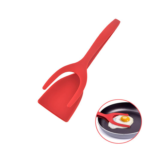 GZLT Spatula Tongs for Flipping,2 in 1 Egg Spatula Flipper,Tong Spatula for Kitchen Use,Grip and Flip Egg Turner Spatula,Flipper for fried Eggs, Fish, Steak, Brownies, etc (Red)