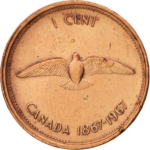 1967 Royal Canadian Mint 1 Cent Canada Coin. Centennial Celebrations Coin Issued Under Queen Elizabeth II. 1 Cent Graded By Seller Circulated/Worn Condition