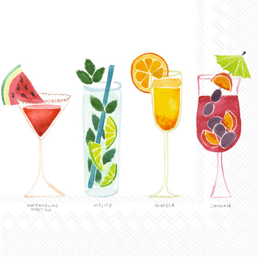 Boston International IHR 3-Ply 20-Count Cocktail Beverage Paper Napkins, 5 x 5-Inches, Summer Cocktails