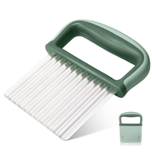 Crinkle Cutter-Crinkle Potato Cutter,Stainless Steel Potato Carrot Chip Vegetable Cheese Crinkle Cutter for Veggies-Upgraded Crinkle Cutter For Potatoes Kitchen Cutting Tool (Green)