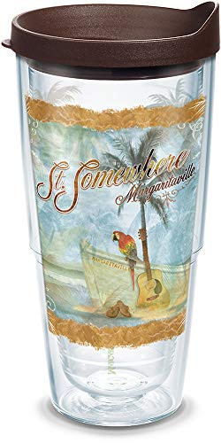 Tervis 1186763 Margaritaville - St. Somewhere Tumbler with Wrap and Brown Lid 24oz, Clear