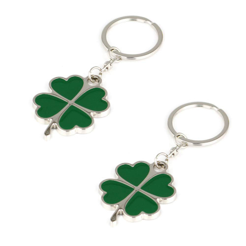 2Pcs Silver and Green Color Cute Zinc Alloy Four-leaf Clover Fortune Pendant Souvenir Gift