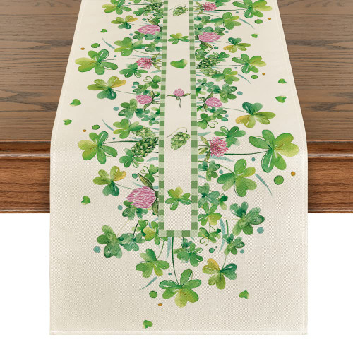Artoid Mode Shamrocks Flower St. Patrick's Day Table Runner, Seasonal Holiday Kitchen Dining Table Runner for Home Party Decor 13x108 Inch