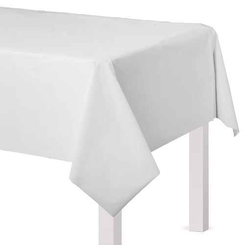 Amscan BB100162 White Plastic Tablecover, 54 in.-108 in.