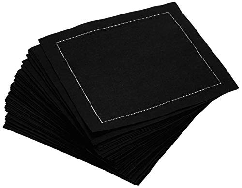 Signature Napkins CO11-201/DW200-50 4.5" x 4.5" Reusable 100% Cotton Cocktail Napkin, 50-Pack, Black