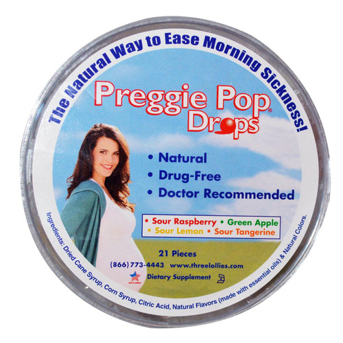 Three Lollies Preggie Pop Drops Sour Raspberry Sour Apple Sour Lemon Sour Tangerine - 21 Pieces