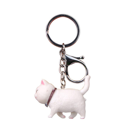 Ergugos Cartoon Cat Pendant Key Rings Kitten Cat Key Chain Car Bag Charm Keychains omen Men Creative Keyrings Couple Gift Accessories (White)