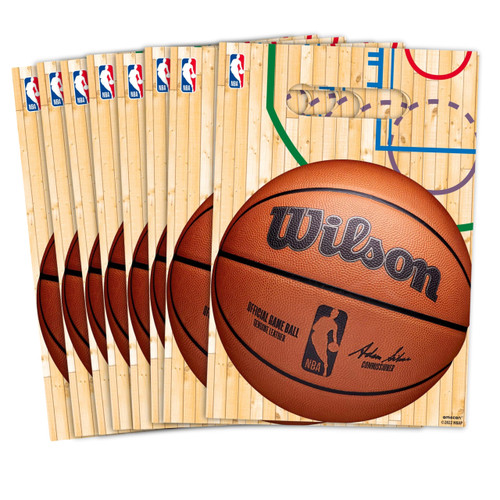 Amscan Eye-catching Multicolor NBA Wilson Ball Design Loot Bags - 9.2" x 6.5" (Pack of 8) - High Quality Loot Bags, Perfect Party Favors