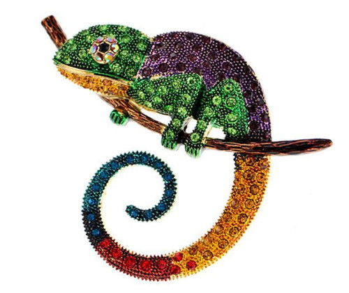 ulricar Big Multicolor Lizard Brooch Pins Fashion Animal Brooch Jewelry Gift Chameleon Pins