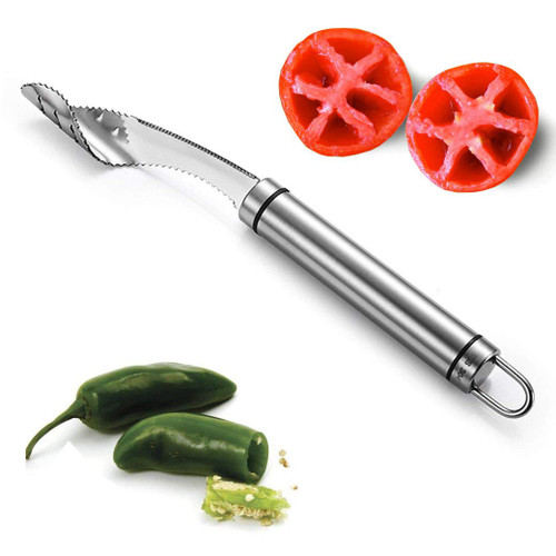 Jalapeno Pepper Corer Tools Stainless Steel Chili Corer Remover?Pepper Corer Seed Remover Tomato Seed Remover with Serrated Edge for Barbecue Kitchen Tool Gadgets Set
