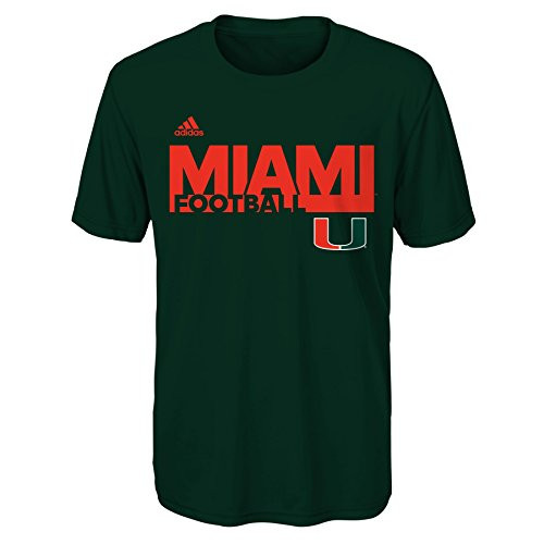 NCAA Miami Hurricanes Youth Boys Sideline Grind Football Performance Short Sleeve Tee, L(14-16), Hunter Green