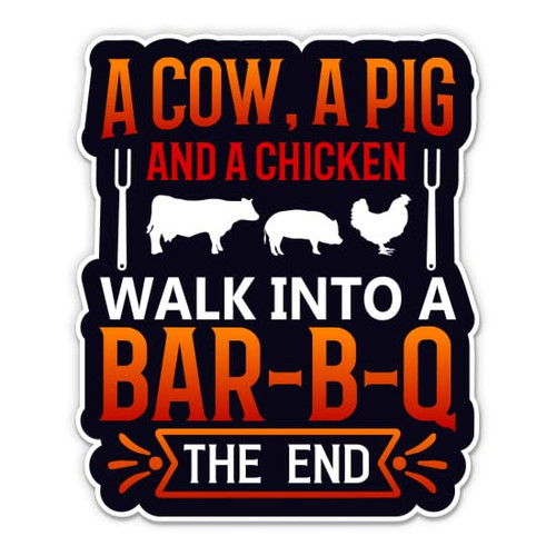 Cow Pig and Chicken Barbeque Joke Stickers - 2 Pack of 3" Stickers - Waterproof Vinyl for Car, Phone, Water Bottle, Laptop - BBQ Grilling Grill Master Funny Decals (2-Pack)