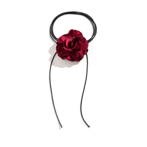 Fuqimanman2020 Vintage Flower Choker Necklace Fashion Big Flower Necklace Camellia Flower Choker Necklace Bride Wedding Party Summer Necklaces for Women-Red