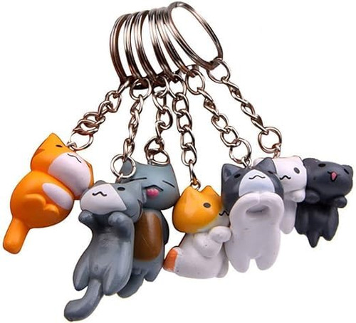 JJLFresheners 1Pc Random Style Kitten Key Chain Couple Gift Fashion Lucky Cat Keychain Pendent Charm PVC Key Ring Cartoon Bag Pendant, Car Keychain, Accessories