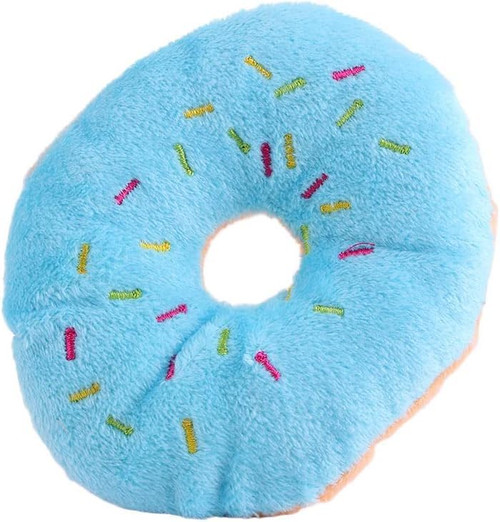 Juroicessry 1Pcs Blue Donut Dog Chew Toy Soft Plush Donut Sound Toy Cute Pet Bite Squeaker Sound Puppy Dog Plush Chewing Toy Pet Supply for Puppy Dog Squeak Toys