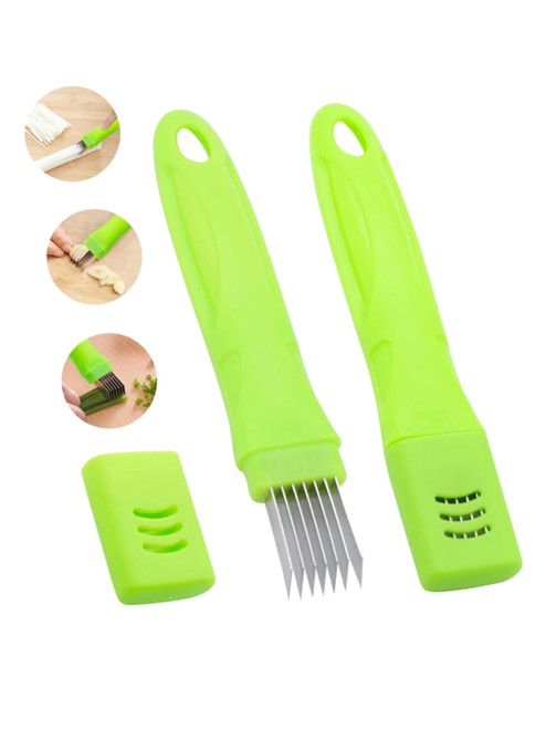 2Pcs Green Scallion Cutter Shred Knife, Stainless Steel Vegetable Onion Scallion Slicer Shredder, Onion Cutter Slicer for Kitchen Cutting Garlic Salad Pasta Seaweed Garnishing,Choppers and Mincers