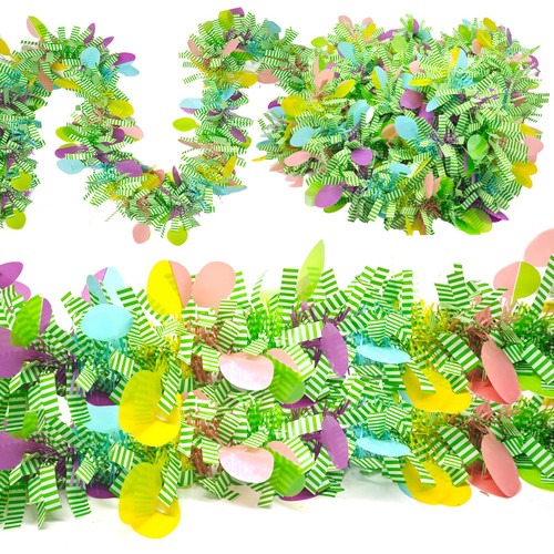 Easter Tinsel Garlands,32.8FT Colorful Metallic Twist Tinsel Garland with Confetti Easter Eggs Bunny Garland for Tree Hanging Decoration Holiday Party Home Room Window Table Door Mantle Indoor Outdoor