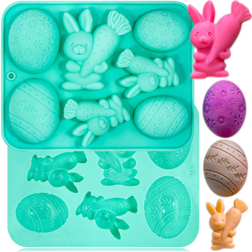 Easter Egg Silicone Mold Easter Bunny Silicone Mold for Chocolate 2 Packs 3D Easter Egg Shaped Mold Easter Rabbit Mold Baking Pan Resin Cake Chocolate Mold Silicone Candy Pan for Easter Party (Green)