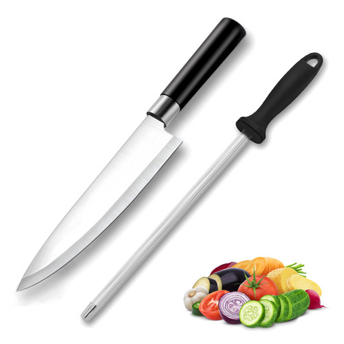 Unokit Chef Knife (8 Inch), Chefs Knife and Honing Steel, Professional Kitchen Knife set, Ultra Sharp Chef Knife, Stainless Steel Ultra Sharp Knife, Ergonomic Handle, Useful Kitchen Gadgets