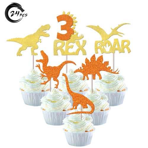 24 Pack Dinosaur Cupcake Toppers Glitter 3 Rex Roar Dinosaur Cupcake Picks Three Years Old Dino Theme Baby Shower Third Birthday Party Cake Decorations Supplies Orange 24 Pack Dinosaur Cupcake Toppers Glitter 3 Rex Roar Dinosaur Cupcake Picks Three Years Old Dino Theme Baby Shower Third Birthday Party Cake Decorations Supplies Orange